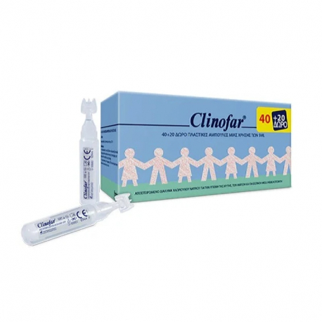 Clinofar® αμπούλες Vials Iso 5 ml φυσιολογικού ορού μύτης 40+20 τεμάχια Δώρο