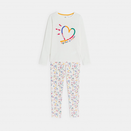 Okaidi Πιτζάμα καρδιά από μακό 2 τεμαχίων λευκή για κορίτσια