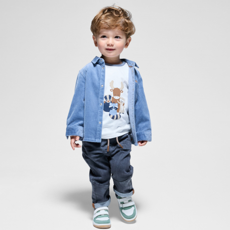 Obaibi Μπλούζα μακρυμάνικη, με μοτίφ ζώα, λευκή, για μωρά αγοράκια