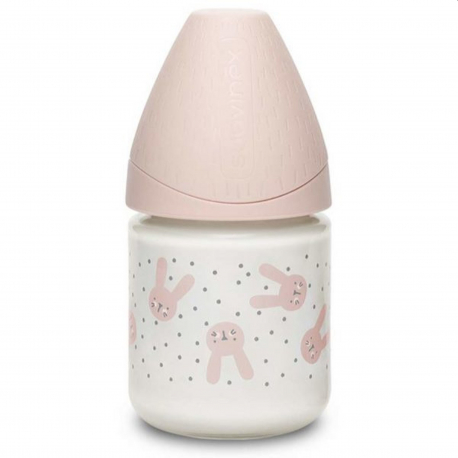 Suavinex μπιμπερό Hygge Pink Rabbit με θηλή Round αργής ροής 120ml (1τμχ)