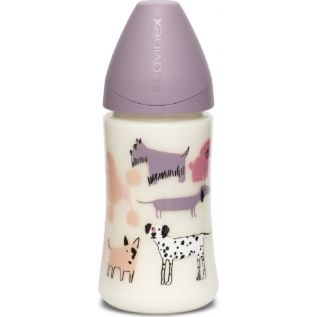 Suavinex μπιμπερό Dog Pink με θηλή Round ρυθμιζόμενης ροής 270ml (1τμχ)