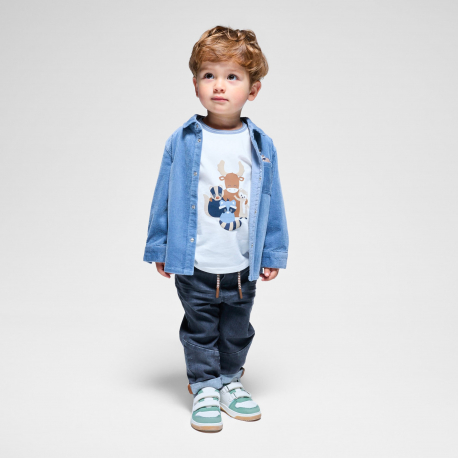 Obaibi Πουκάμισο μπουφάν από κοτλέ βελούδο μπλε για μωρά αγοράκια