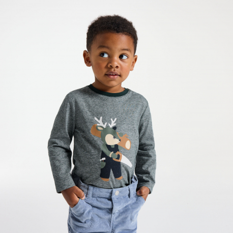 Obaibi Μπλούζα γκρι με μοτίφ ζωάκι για μωρά αγοράκια