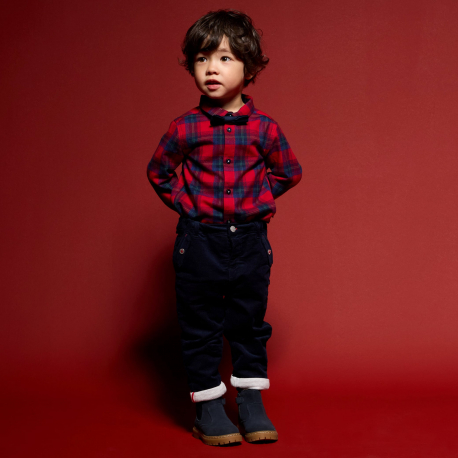 Obaibi Παντελόνι από βελούδο με ιδιαίτερο σχέδιο με ρεβέρ, μπλε για μωρά αγοράκια