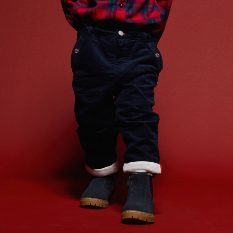 Obaibi Παντελόνι από βελούδο με ιδιαίτερο σχέδιο με ρεβέρ, μπλε για μωρά αγοράκια