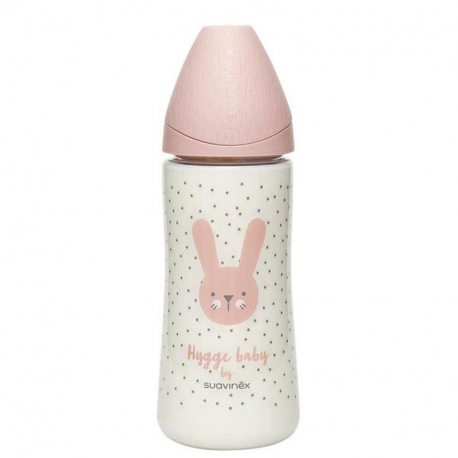 Suavinex μπιμπερό Hygge Baby Pink Rabbit με θηλή Round φαγητού 360ml 4m+ (1τμχ)