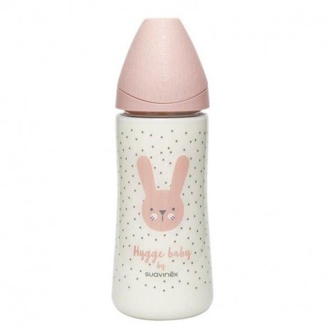 Suavinex μπιμπερό Hygge Baby Pink Rabbit με θηλή Round παχύρευστων τροφών (1τμχ)