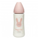 Suavinex μπιμπερό Hygge Baby Pink Rabbit με θηλή Round παχύρευστων τροφών (1τμχ)