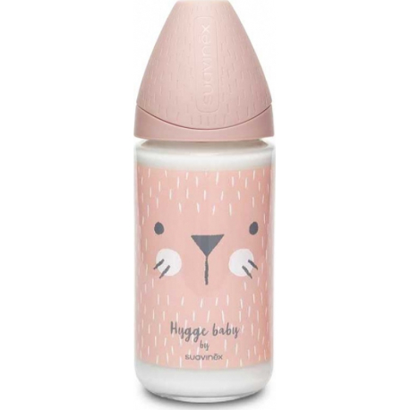 Suavinex μπιμπερό Hygge Baby Pink Whiskers με θηλή Round 240 ml 0M+