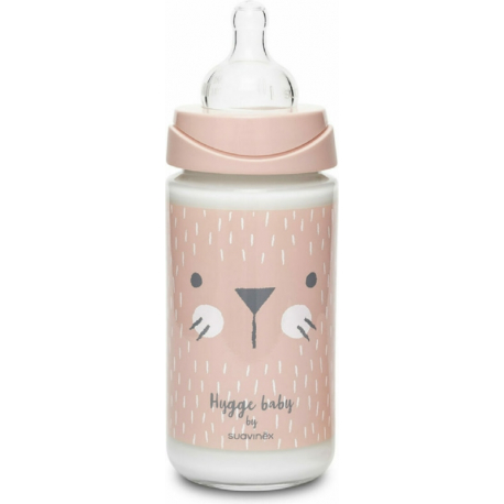 Suavinex μπιμπερό Hygge Baby Pink Whiskers με θηλή Round 240 ml 0M+