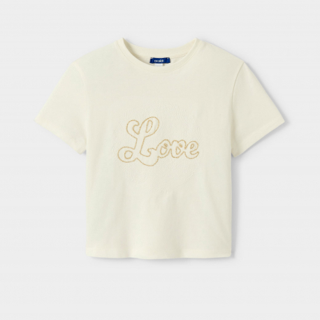 Okaidi T-shirt blanc ecru Love fille