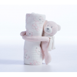 Κουβερτάκι αγκαλιάς βαμβακερή και αρκουδάκι Nef-Nef Homeware Teddy 75x100 cm