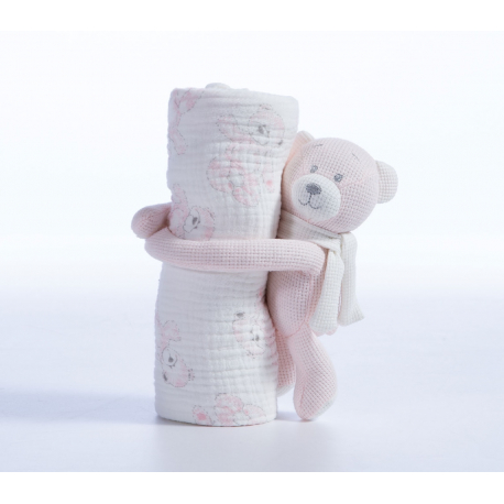 Κουβερτάκι αγκαλιάς βαμβακερή και αρκουδάκι Nef-Nef Homeware Teddy 75x100 cm