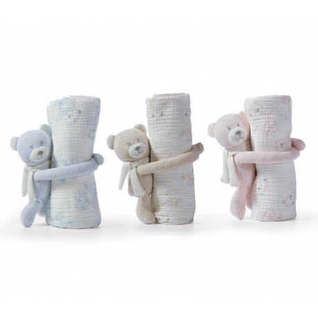 Κουβερτάκι αγκαλιάς βαμβακερή και αρκουδάκι Nef-Nef Homeware Teddy 75x100 cm