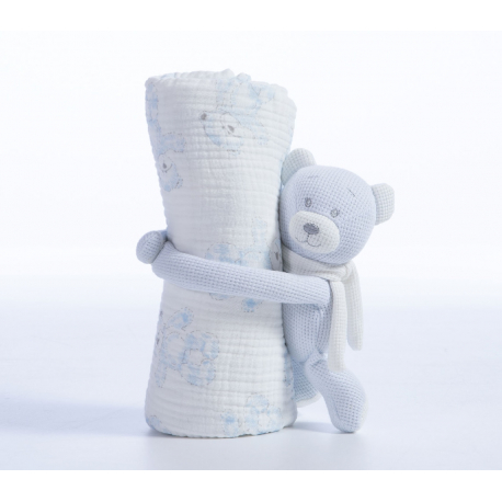 Κουβερτάκι αγκαλιάς βαμβακερή και αρκουδάκι Nef-Nef Homeware Teddy 75x100 cm