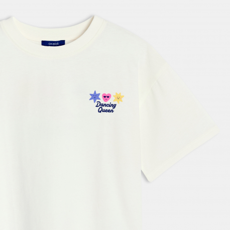 Okaidi T-shirt blanc manches courtes a motif Fille