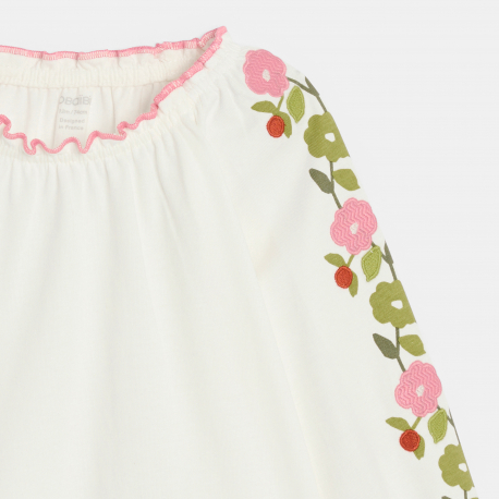 Obaibi Μπλούζα από χνουδωτό ύφασμα, με κέντημα, λευκή για μωρά κοριτσάκια