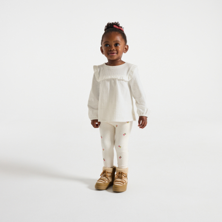 Obaibi Μπλούζα με ιδιαίτερο σχέδιο με βολάν φλοράλ, λευκή για μωρά κοριτσάκια