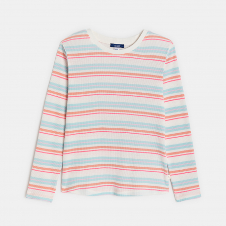 Okaidi T-shirt manches longues cotele raye rose fille