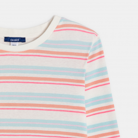 Okaidi T-shirt manches longues cotele raye rose fille