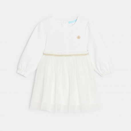 Obaibi Robe chic bi-matiere blanche bebe fille