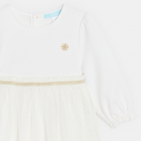 Obaibi Robe chic bi-matiere blanche bebe fille