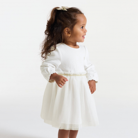 Obaibi Robe chic bi-matiere blanche bebe fille