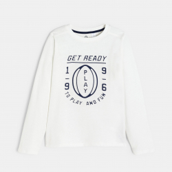 Okaidi Μπλούζα μακρυμάνικη με μήνυμα λευκή για αγόρια