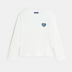 Okaidi Μπλούζα μακρυμάνικη με μοτίφ καρδιά λεοπάρ, λευκή για κορίτσια