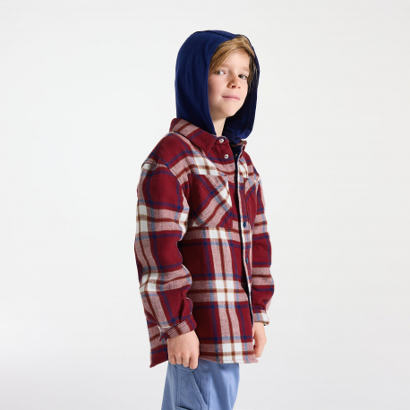 Okaidi Πουκάμισο μπουφάν καρό με κουκούλα κόκκινο για αγόρια