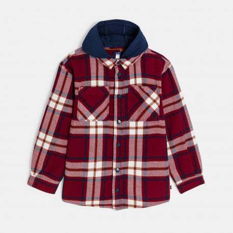 Okaidi Πουκάμισο μπουφάν καρό με κουκούλα κόκκινο για αγόρια