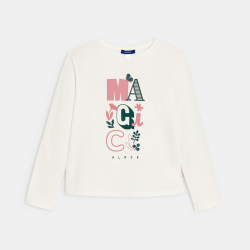 Okaidi Μπλούζα μακρυμάνικη με μήνυμα, λευκή, για κορίτσια