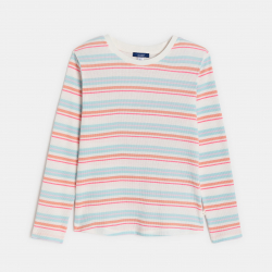 Okaidi T-shirt manches longues cotele raye rose fille