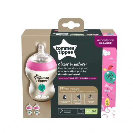 Μπιμπερό Tommee Tippee Closer to nature αργής ροής 260 ml 0M+, σετ των 2