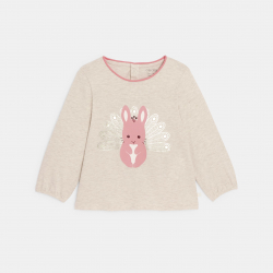 Obaibi Μπλούζα μακρυμάνικη με μοτίφ ζώα μπεζ για μωρά κοριτσάκια