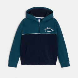 Okaidi Sweat zippe a capuche bicolore bleu garcon