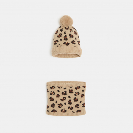 Okaidi Σύνολο σκουφάκι + λαιμός πλεκτά λεοπάρ για κορίτσια