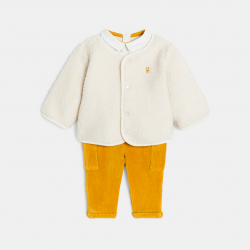Obaibi Ζακέτα από χοντρό φλις, παντελόνι από βελούδο και φορμάκι κίτρινο για νεογέννητα