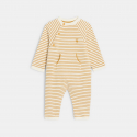 Obaibi Φόρμα ολόσωμη από χνουδωτό ύφασμα ριγέ, κίτρινη για μωρά αγοράκια