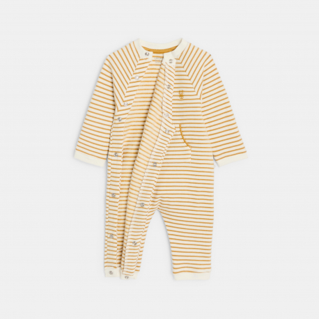 Obaibi Φόρμα ολόσωμη από χνουδωτό ύφασμα ριγέ, κίτρινη για μωρά αγοράκια