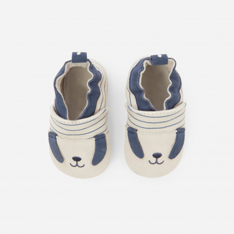 Obaibi Παπουτσάκια αγκαλιάς δερμάτινα με μοτίφ σκύλο μπλε για μωρά αγοράκια