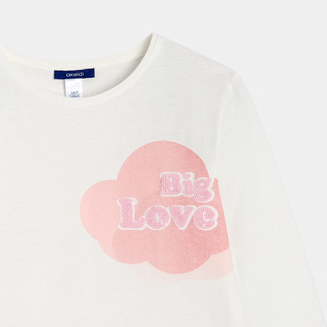 Okaidi Μπλούζα μακρυμάνικη με μήνυμα, σε λευκό για κορίτσια