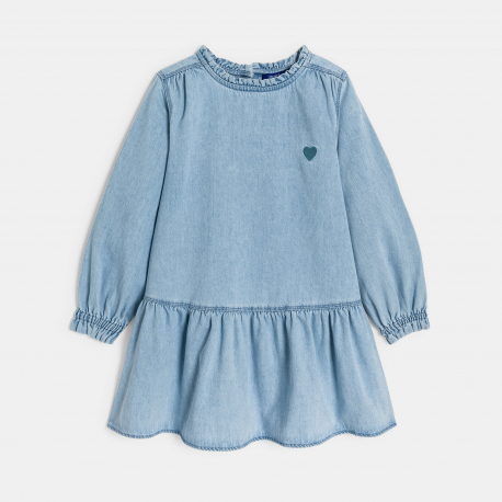 Okaidi Φόρεμα κοντό από τζιν ελαφρύ με κέντημα καρδιές για κορίτσια