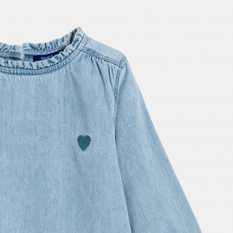 Okaidi Φόρεμα κοντό από τζιν ελαφρύ με κέντημα καρδιές για κορίτσια