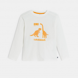 Okaidi Μπλούζα μακρυμάνικη με μοτίφ δεινόσαυρο, λευκή για αγόρια