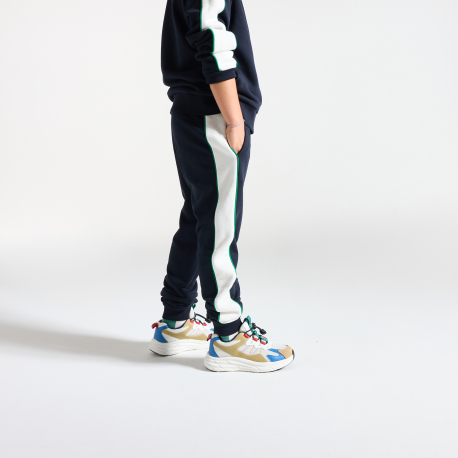 Okaidi Παντελόνι φόρμας με λωρίδες στο πλάι από χνουδωτό ύφασμα γκρι για αγόρια