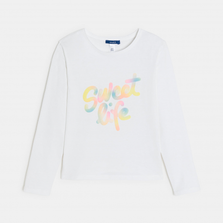 Okaidi Μπλούζα μακρυμάνικη με μήνυμα, λευκή, για κορίτσια