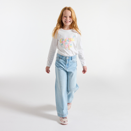 Okaidi Μπλούζα μακρυμάνικη με μήνυμα, λευκή, για κορίτσια