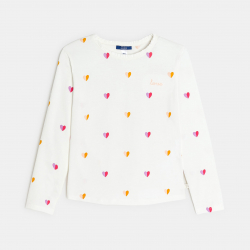 Okaidi Μπλούζα μακρυμάνικη με καρδούλες, λευκή για κορίτσια