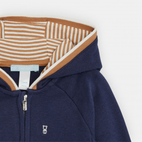 Okaidi Φούτερ από χνουδωτό ύφασμα με φερμουάρ και κουκούλα, μπλε, για μωρά αγοράκια